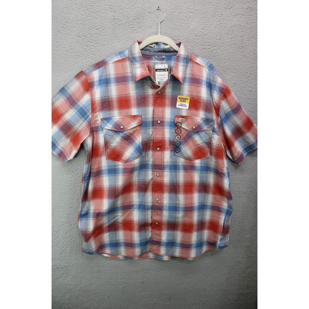 Carhartt Relax Fit Pearl Snap Down Plaid Short Sleeve Shirt-XL-NWT/Flaw-Western